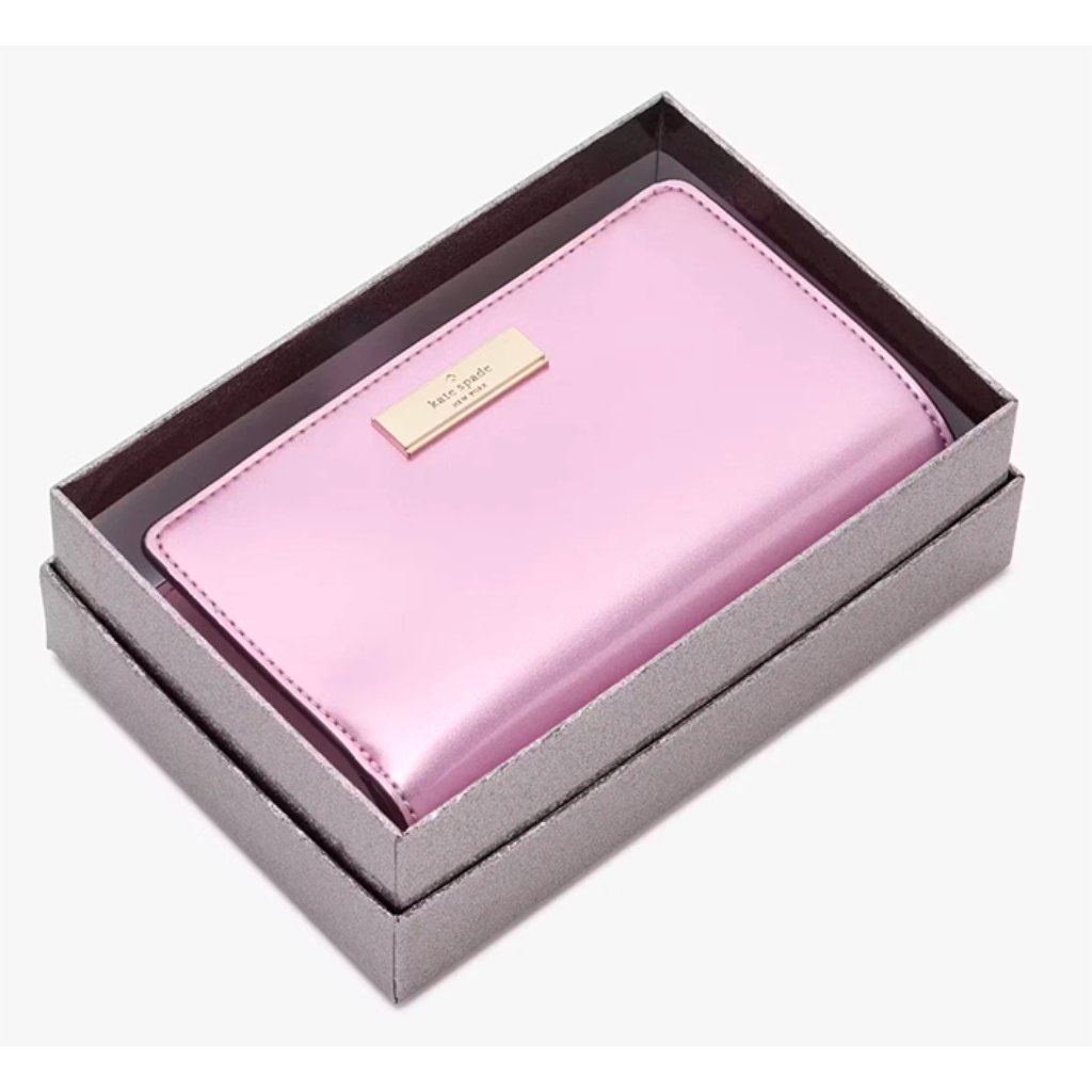 S Kate Spade Kenzie Boxed Patent Medium Compact Bifold Metallic Pink Walletkj014